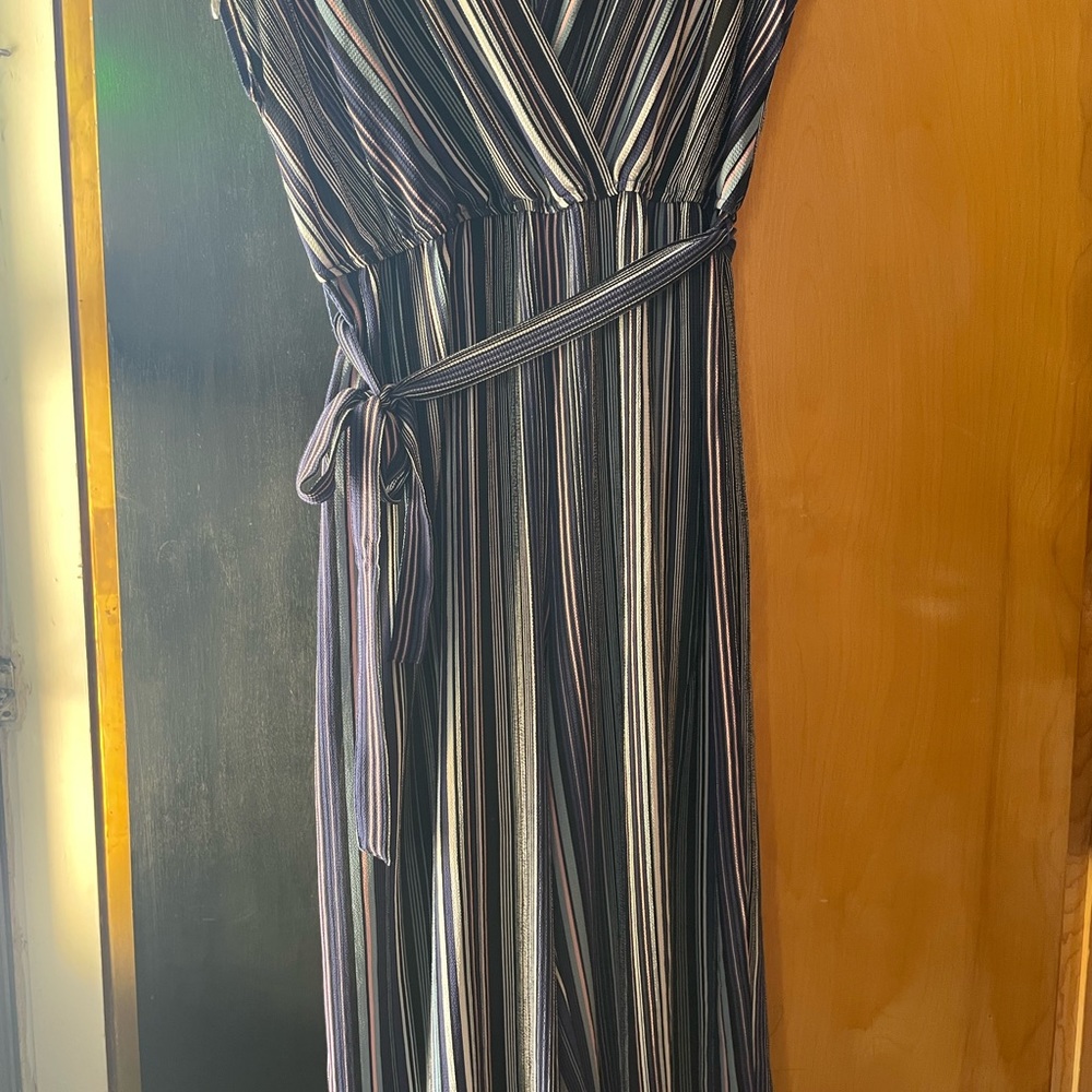 Onepiece soft flowy verticals striped jumpsuit